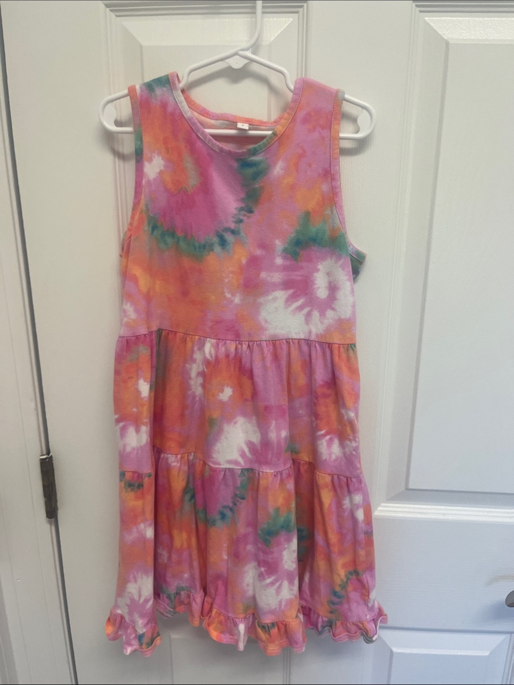 Crewcuts Tie-Dye Tiered Sundress in Pink, Orange, Green & White